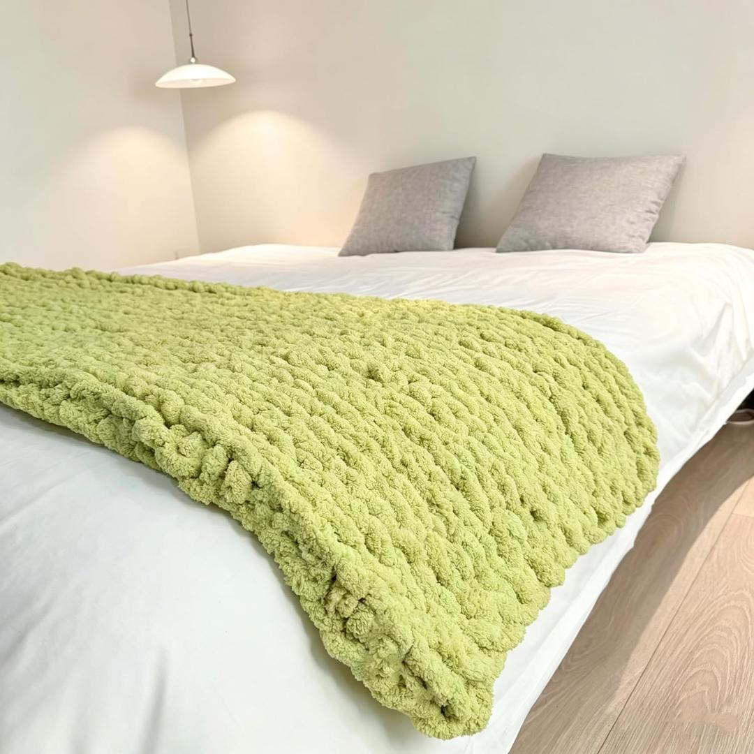 Chunky Knit Blanket Throw 40"40", Chenille Throw Blankets, Handmade Warm & Cozy Blanket Couch Bed Home Decor, Soft Breathable Fleece Banket, Christmas for Couch Bed Sofa Best Gift (Green)