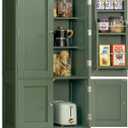TEENFON 43" H Storage Cabinet with 4 Doors, Kitchen Cabinet with 6 Door Shelves, Kitchen Pantry Cabinets for Living Room, Dining Room, Bathroom, Forest Green