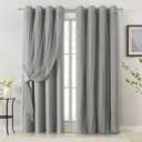 Bujasso Grey 90% Blackout Curtains with Sheer Overlay Mix and Match Double Layer Window Curtains Thermal Insulated 84 inch for Living Room Bedroom Gray Drapes with Tiebacks Grommet Top 54" Wx84 Lx2