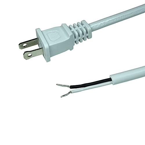 Prong Polarized 18 Gauge 10ft Replacement Power Cord Pigtail Tool Heavy Duty 110V 115V 120V Supply Cable for AC Appliance, NEMA 1-15 Plug US SJTW 18AWG (White)