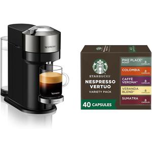 Nespresso Nepresso Vertuo Next Deluxe Coffee and Espresso Maker By De'Longhi, Dark Chrome + Starbucks Capsules, Vertuo Line