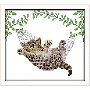 Cross Stitch Kits, A Cat on a Basket Animals Awesocrafts Easy Patterns Cross Stitching Embroidery Kit Supplies Christmas Gifts, Stamped or Counted (Cat, Counted)