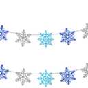 2 Pcs Glitter Snowflake Banner, Snowflake Winter Party Decorations, Snowflake Garland Christmas Party Decorations (Blue&Silver)