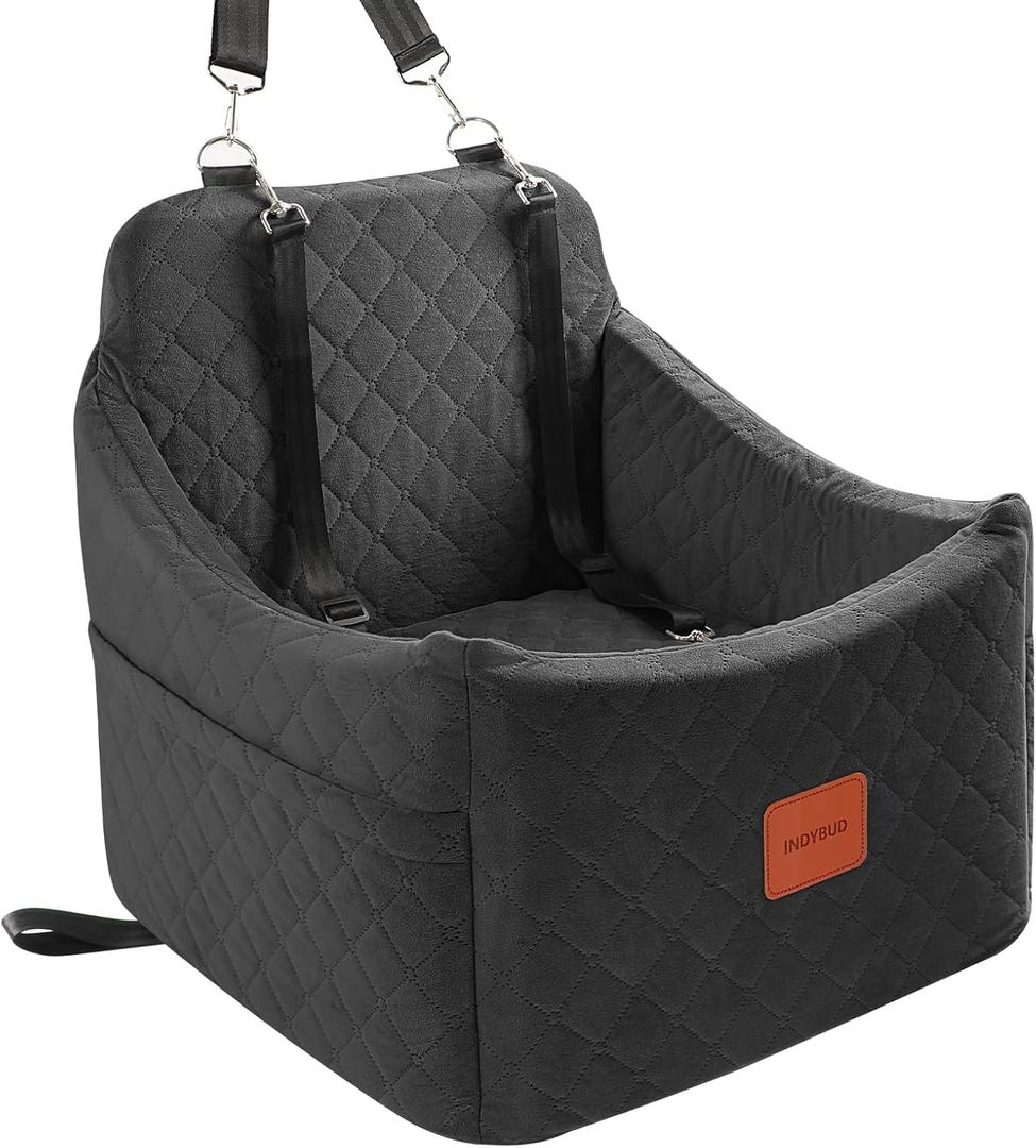 INDYBUD Dog Car Seat for Medium/Large Dogs, Memory Foam Pet Booster Seat for Under 55 lbs or 2 Small Dogs, Detachable Washable Dog Car Bed for Backseat with 2 Safety Leashes and Pockets(Black, Large)