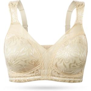 Wingslove Women's Full Coverage Non Padded Comfort Minimizer Wire-Free Bra Plus Size (44D, Nude)
