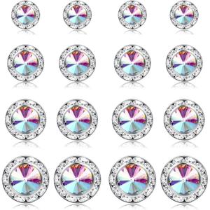 BESTEEL 8 Pairs Dance Competition Earrings for Women Acrylic Halo Crystal Rhinestone Stud Earrings for Stage Opera Performance Bridal Party 10/15/18/20mm Gift