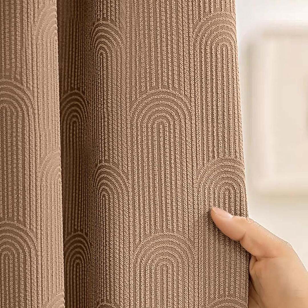 Awellife Boho Shower Curtains for Bathroom Cotton Fabric Touch Brown Bohemian Mid Century Minimalist Arch 72" L X 72" W