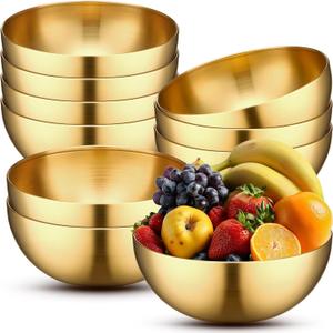 Nuogo 10 Pcs Gold Bowls 9.8 Inch Stainless Steel Mixing Bowls Decorative Esthetician Bowl for Facial Metal Serving Bowl for Holiday Birthday Party Wedding Baking Prepping Salad Fruit Soup