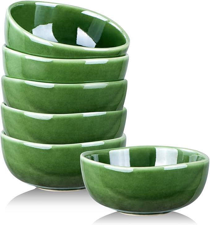 vicrays Ceramic Cereal Bowls Set  Porcelain 26 Ounce Soup Salad Bowls  Rice Dessert Cream Bowls Set  Chip Resistant Dishwasher Microwave Safe  Set of 6 (Green)