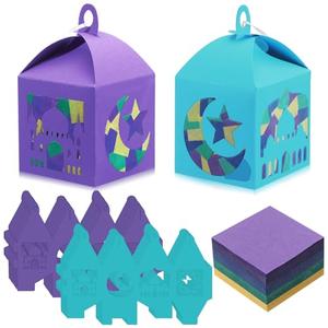 VIHOSE 16 Sets Eid Mubarak Crafts Ramadan Tissue Paper Craft Kit DIY Lanterns Craft Bulk Make Your Own Ramadan Mosque Scene for Eid Mubarak Party Supplies Activities