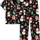 TUONROAD Girl's Christmas Pajamas Set & Casual Lapel 2pcs Button Sleepwear Size 12-14 (Black)