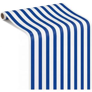 AmazingSpark Navy Blue Striped Table Runner Roll - 50' Long X 16" Wide Disposable Paper Cabana Striped Table Runner for Birthday Wedding Carnival Christmas Party Kitchen Dining Tabletop Decoration