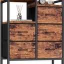 Furnulem 5 Drawer Rustic Brown Dressers for Bedroom 2 Tier Shelf Storage Small Fabric Dresser for Closet Sturdy Metal Frame Modern Style Storage Cabinets Organization Units for Hallway Rooms