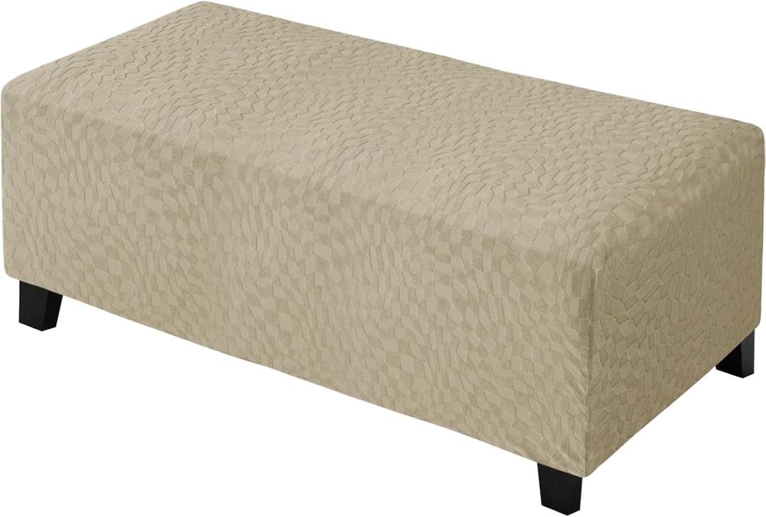 ZNSAYOTX 2026 Rectangle Ottoman Cover (L:57"-75") Super Stretch Soft Footrest Slipcover Form Fit, Universal Folding Foot Stool Covers with Non-Slip Elastic Band, Fashion Jacquard Texture, Khaki