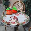 Christmas Red Dwarf Round Table Cloth Fitted Tablecloth,Blue Gradient Table Cover with Elastic Edge Waterproof Table Cloth,Xmas Gift Wreath Circle Table Covers for Kitchen Indoor Outdoor 45-54in