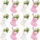 CCINEE 12Pack Mini Christmas Stockings, Pink and White Knitted Xmas Stocking Small Knit Hanging Stocking Decoration for Holiday Home Wall Fireplace Christmas Tree Decor