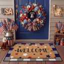 Tinideya 2 Pcs 4th of July Door Mat Patriotic Welcome Non Slip Coir Mats Red Blue White Independence Day Star Buffalo Floor Layering Doormats Seasonal for Front Porch Entryway Decor(Independence Day)