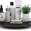 12" Oak Bathroom Vanity Tray Turntable for Perfume Candle, Round Wooden Decorative Tray for Kitchen Sink Countertop Organizer, Bathroom Counter Organizer for Skincare Makeup, Farmhouse Black Gold