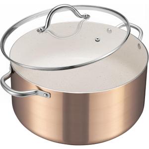 BEZIA 8 Quart Nonstick Stock Pot with Lid, Induction Cooking Pot, Soup Pot for All Stovetops, Non-toxic and Oven Safe, PFOA PFAS Free, Golden (8qt/10.2in)