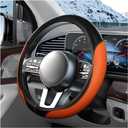 Car Steering Wheel Cover, 15" Anti-Slip Leather Carbon Fiber Texture Vehicle Steering Wheel Protector, Breathable Automotive Interior Accessories, Universal Fit (Black/Orange)