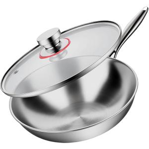 LOLYKITCH Tri-Ply 13 Inch Stainless Steel Wok Pan with Lid, Stir-Frying Pan,Induction Wok,Dishwasher and Oven Safe,Heavy Duty and Detachable handle.