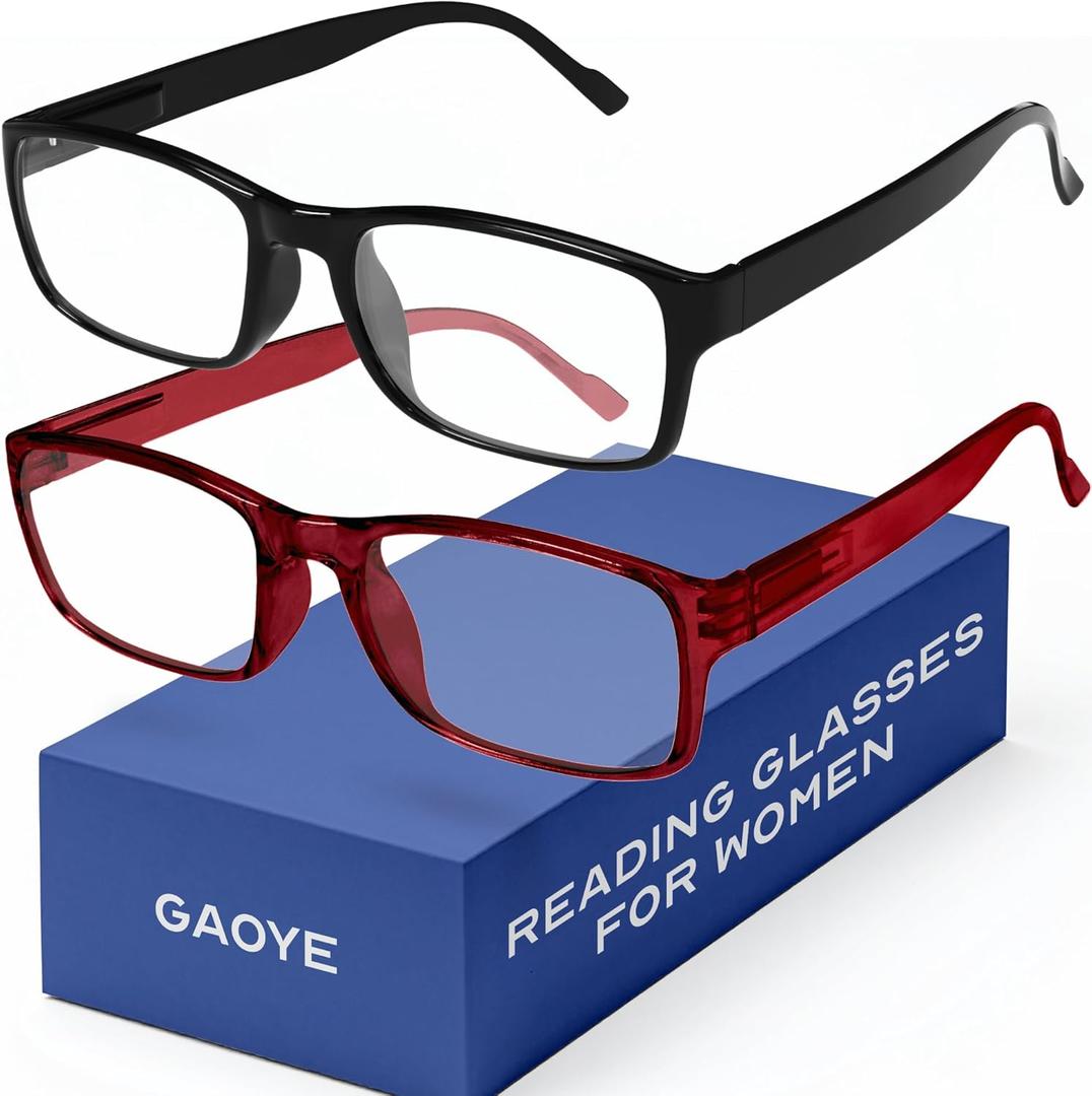 Gaoye 0.5 2-Pack of Reading Glasses - Blue-Light Filter, UV Protection - Readers with Rectangle Frames (Black + Red)
