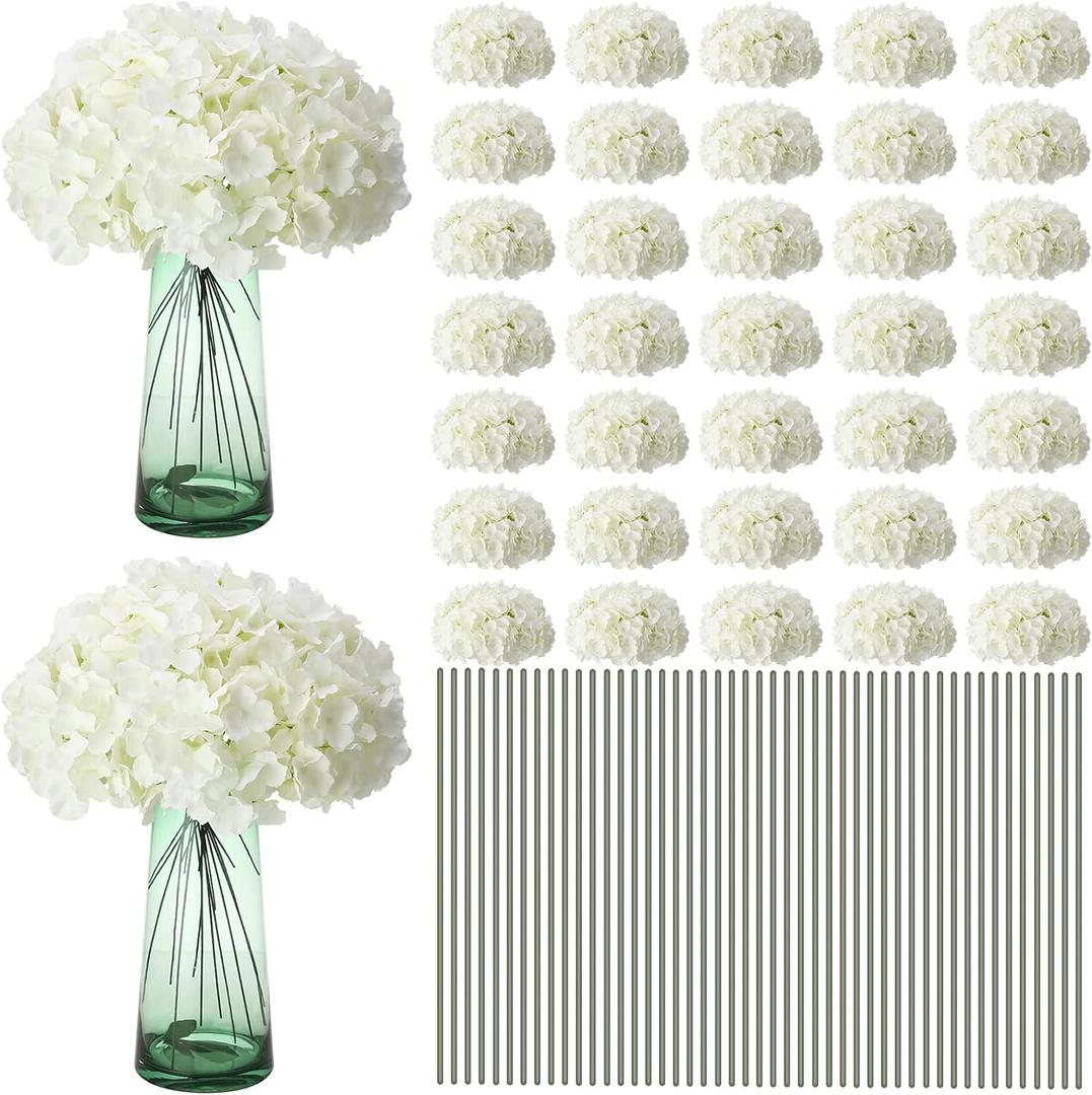 Unittype 400 Pieces Silk Hydrangea Artificial Flowers Heads with Stems Full Hydrangea Flowers for Wedding Centerpieces Bouquets DIY Floral Decorations for Home Indoor (White)