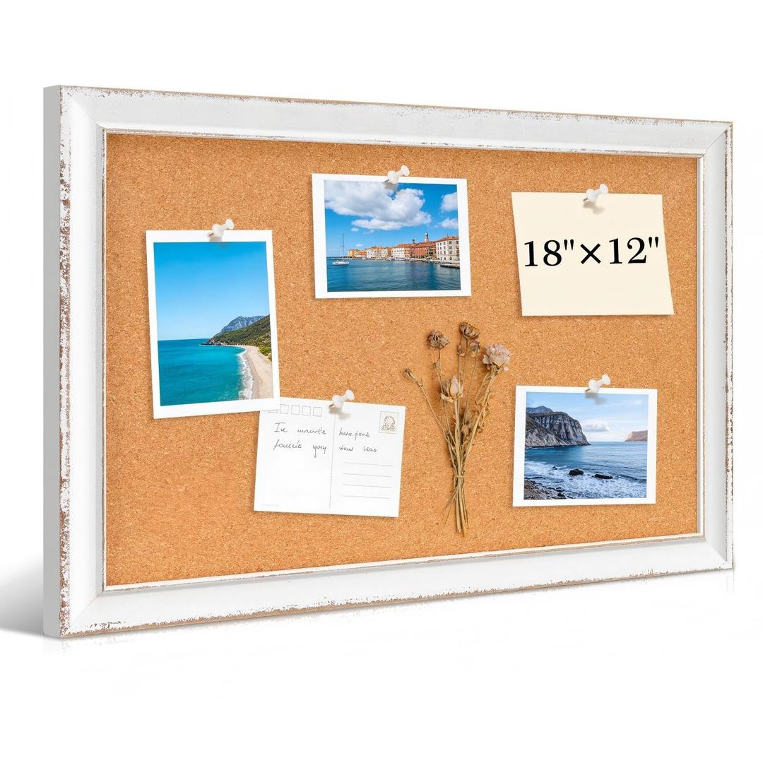 DOLLAR BOSS Distressed White Cork Board, 24"x18" Bulletin Board