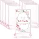 EHWINE 12 Pack Acrylic Sign Holder 5 x 7, Double-Sided Stand up Table Top Sign Holders, Pink Acrylic Picture Frame Menu Flyer Paper Holder Display Stand for Office Business Store Wedding Party