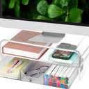 OPNICE Acrylic Clear Desk Organizers and Accessories, 2-Tier Computer Monitor Stand Riser with Drawer, Laptop Stand, Office Desk Accessories for Office Supplies, Transparent (Transparent 1-Pack)