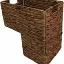 Woven Stair Baskets with Cut Out Handles - Natural Water Hyacinth Storage Organizer Bin for Wooden & Carpeted Stairs, Home Clutter Reducing Shelf Decor (Dark brown)