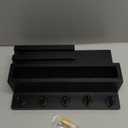 Key and Mail Holder Wall Mount, Key Hanger with Long Storage Box and 5 Hooks for Coat, Dog Leash, Home Decor Rack, House Accessories, Entry Way Organizer 11.8W x 7.8H x 3.2D (Black)