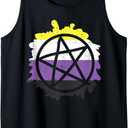 Pentagram Satanic Goth LGBTQ Non-Binary Flag Genderqueer Tank Top, M, Black
