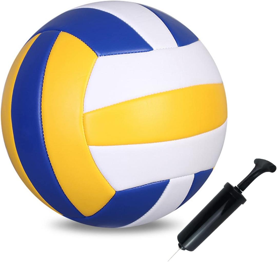 ABAJI Volleyball Official Size Soft Surface Training Practice Indoor Outdoor Gift for Kids Come with Pump Needle (1 PCS Yellow Blue White)