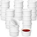 Amyhill 24 Pcs 1 oz Mini Ramekins Small White Ceramic Porcelain Souffle Dish Custard Sauce Dipping Dessert Cups Oven Safe Bowls for Charcuterie Pudding Creme Brulee Condiment Baking Bakeware