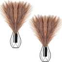 Otoolling 2 Pieces Hanging Plant Wall Decor with Artificial Pampas Grass Metal Hanging Vase Modern Geometric Farmhouse Bohemian Wall Art for Living Room Bedroom Kitchen Office(Black, Brown)
