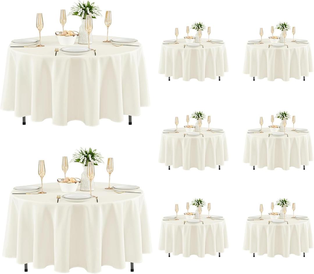 Fitable 8 Pack Round Tablecloths: Stain Resistant Wrinkle Free Circle Table Clothes, Washable Reusable Polyester Table Covers for Wedding Party Birthday Banquet Reception(Ivory, 70 Inch)
