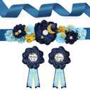 Vansolinne Star and Moon Maternity Sash Kit Mom to Be Daddy to Be Corsage Pin Over The Moon Baby Shower Decorations Navy Blue Twinkle Twinkle Little Star Theme Belly Bond Pregnancy Photo Props