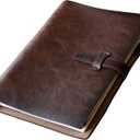 Refillable A5 Leather Binder Notebook, Reusable Leather Journal, Vintage Organizer with 6-Ring Metal Binder, 120 Pages Lined Paper & Pocket, for Writers Business Work Study College and Daily (Coffee Brown)