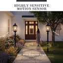 zeyu 360 Exterior Post Light Fixture, 25 Inch Dawn to Dusk Motion Sensor Light, 4 Lighting Modes, Die-Cast Aluminum with Seeded Glass Shade, Black Finish, ZW105P-M-SE BK