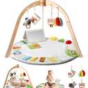 Wooden Baby Play Gym & Tummy Time Playmat  Montessori Sensory Activity Mat with 6 Developmental Toys for Fine Motor Skills  for Newborns to Toddlers (012M+)