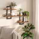 HOOBRO Floating Shelves, 15 Inch Wall Shelf Set of 2, Wall Mounted Storage Shelves 2-Tier, Hanging Bathroom Shelves, for Living Room, Bedroom, Bathroom, Kitchen, Rustic Brown and Black BF32BJ01G1