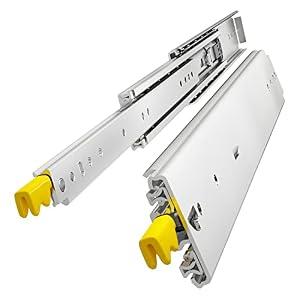 VADANIA 32" Industrial Grade Heavy Duty Drawer Slide with Lock #D76, 3" Widening Up to 379lb Load Capacity, 3-Fold Full Extension, Ball Bearing Lock-in & Lock-Out, Side Mount, 1-Pair