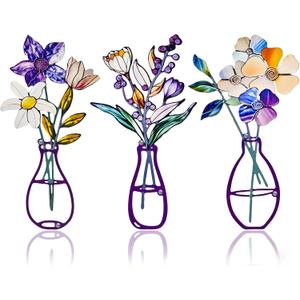 ArtCachet 3-Piece Metal Floral Wall Art - Bathroom Arts & Modern Farmhouse Decor,Home Wall Decors Sculptures for Living Room, Dining Room, Bedroom Wall Decorations & Housewarming Gift(Purple -2)