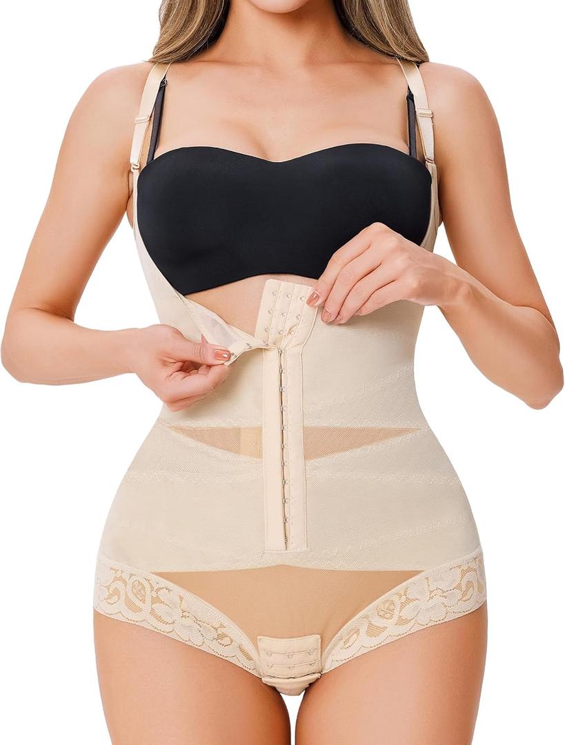 Nebility Shapewear Bodysuit Waist Trainer Open Bust Bodysuits for Women Tummy Control Criss-Cross Body Shaper (3X-Large, Beige)