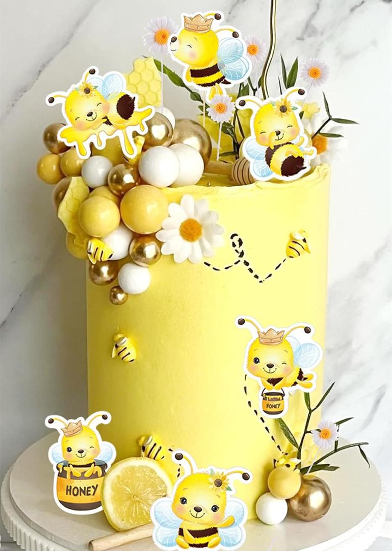 JeVenis Cute Bee Cake Decorations Honey Comb Decorations Bee Cupcake Toppers Daisy Flower Cake Topper for Baby Shower Birthday Bridal Shower