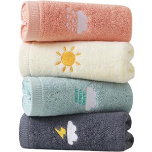 Gukasxi Children's Facial Towel, 4 Pack Kids Washcloth Towels, 100% Cotton Kids Face Towels Hand Towels for Bathroom, Multicolor Fingertip Towels Children Wash Cloths for Hand, Face, Shower