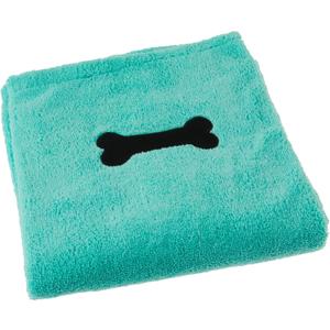 Bone Dry Pet Grooming Towel Collection Absorbent Microfiber X-Large, 41x23.5", Embroidered Green