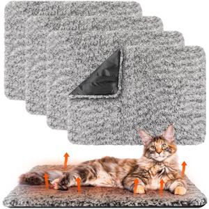 4 Pack Self Warming Cat Pads Self Heating Cat Mat Washable Homeless Dogs Thermal Pads Kennel Pad Reflects Body Heat Warm Crate Bed Mat for Indoor Outdoor Pet(Gray,22 x 35 Inch)
