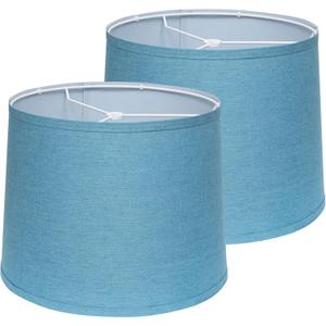 Lamp Shades Set of 2 - Drum Lampshades 11.4" x 12.9" x 9.8" Inches, Fabric Medium Replacement Lampshades for Table Lamp, Floor Lamp, Assembly Required, Spider, Linen (Blue)
